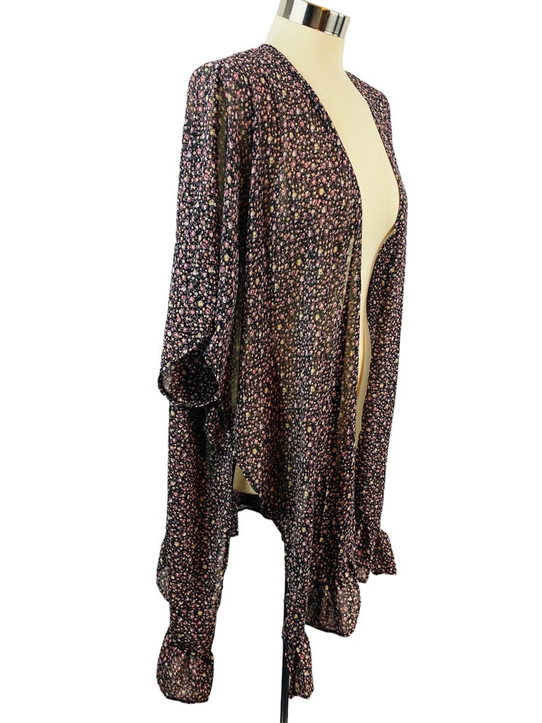 One Size Sheer Floral Print Shawl Tunic Open