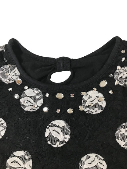 10 Justice Girls Black Short Sleeve Top White Lace Circles Lined