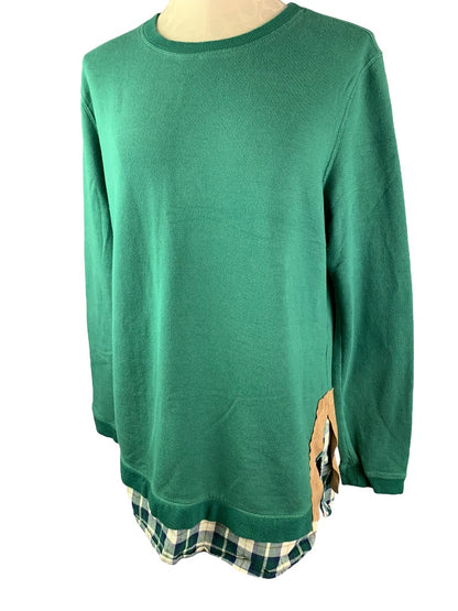 Large evy's tree Women's Green Soft Sweatshirt Flannel Trim "The Charlotte"