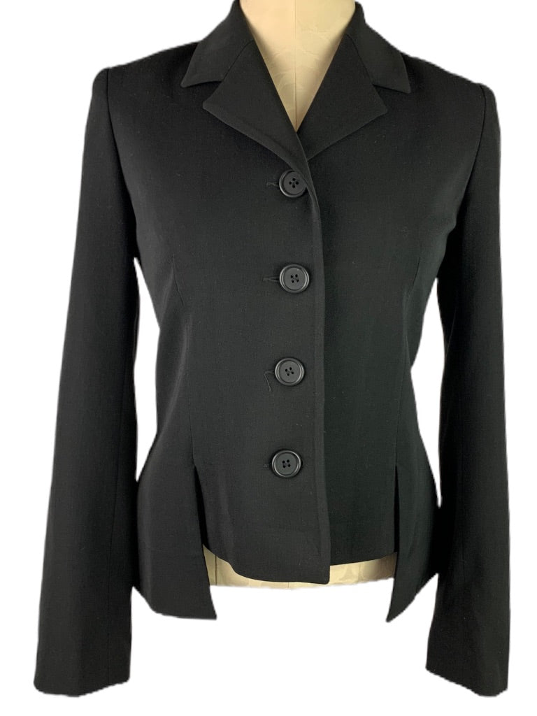 4 Thalian Women's Black Wool Blend 4 Button Blazer Jacket Hi Lo Fitted