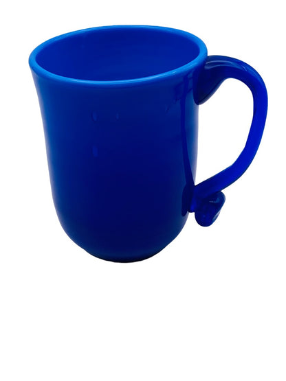 Blue Glass Handblown Handled Mug Opaque 5"h x 3.5" diameter