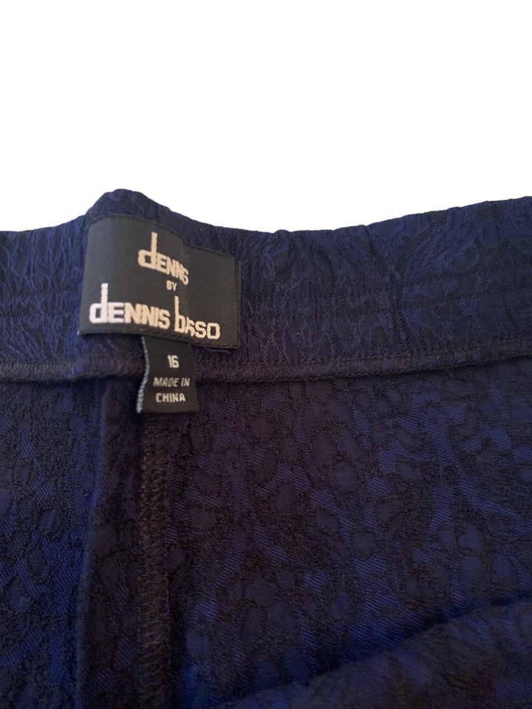 16 Dennis by Dennis Basso Black Blue Brocade Stretch Leggings 27" Inseam