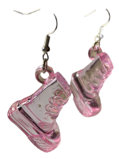 Pink Clear Acrylic Pierced Hook Earrings High Tops Retro Look 2" Dangle