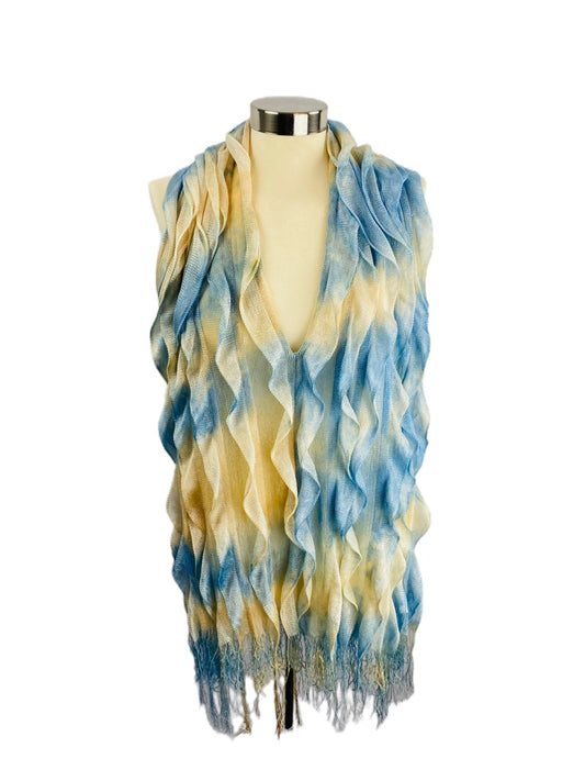 Lightweight Blue Yellow Woven Wavy Infinity Scarf Closed Loop Fringed