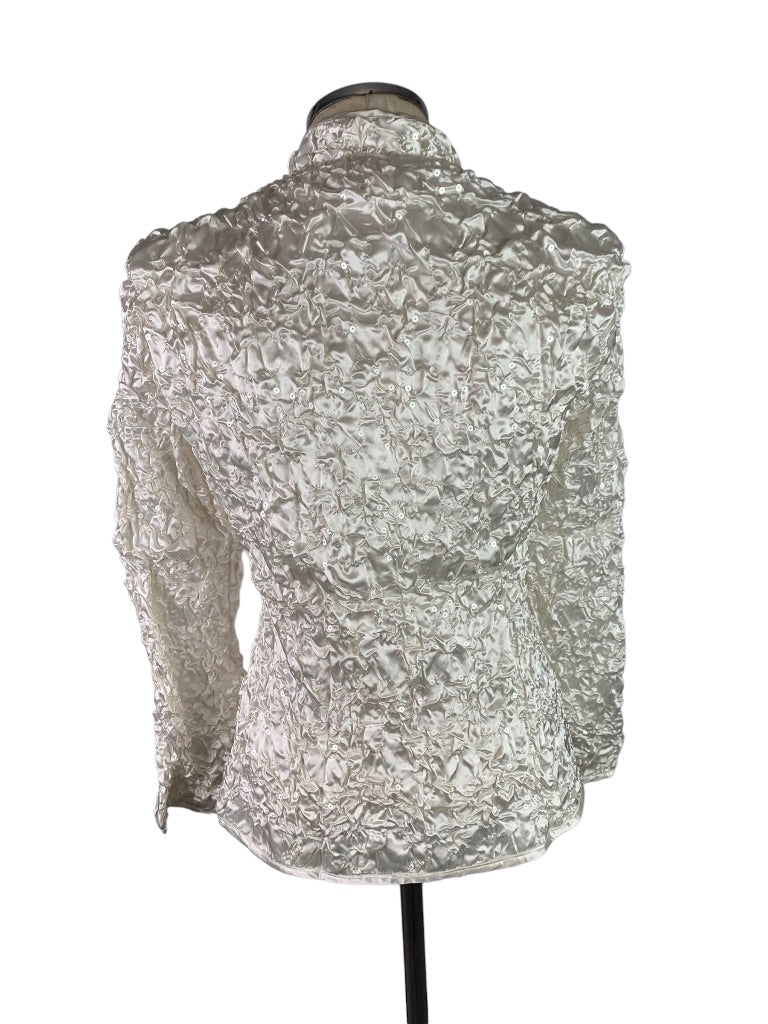 Large Addressing Woman New Ivory Pucker Satin Full Zip Sequin Jacket