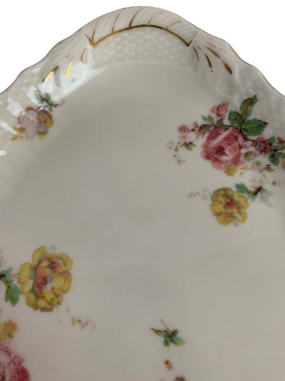 Epiag Czechoslovakia 12" Oval Serving Relish Tray Yellow Pink Roses Gold Trim