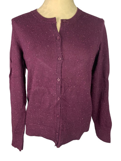 Medium Gap Women's Purple Speckled Cardigan Sweater Cotton Blend