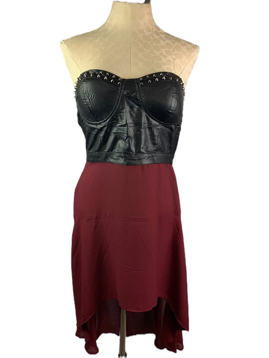 Medium Forever 21 Junior Women's Strapless Studded Dress Black Bustier Red Sheer Skirt Hi Lo