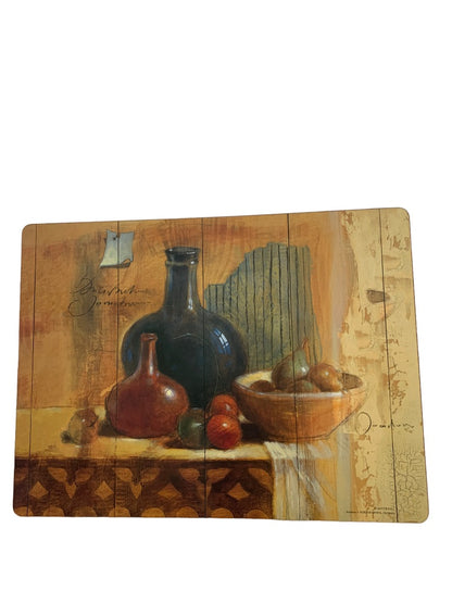 Set of 4 Board Cork Backed Placemats Still Life Tuscan Style 18 1/2" x 11 3/4"