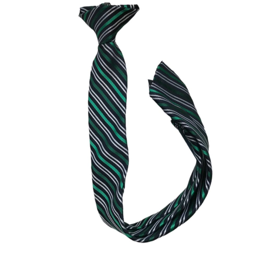 Boy's Navy Blue and Green Stripe Clip On Necktie Tie 15"