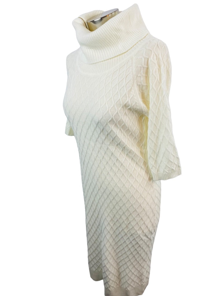 Medium appraisal Women's Ivory Knit Lightweight Sweater Dress Zip Cowl Neck