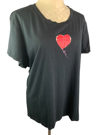 2X Hue Women's Black Heart Design Short Sleeve Tshirt