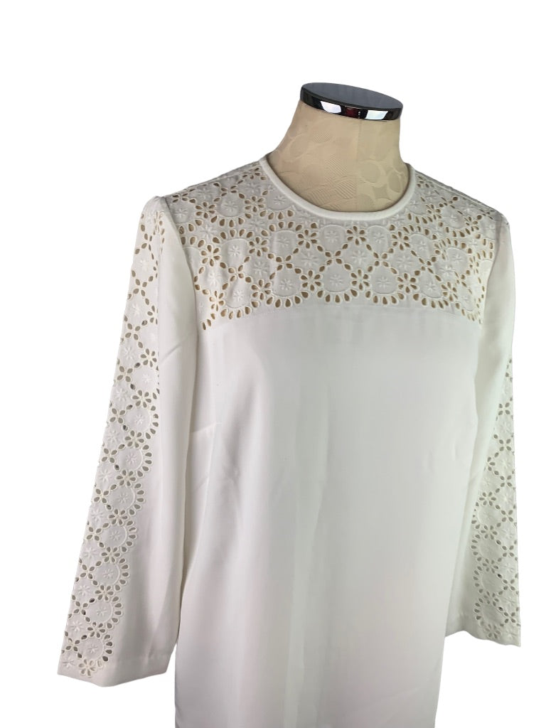 6 J.Crew Laser-cut Eyelet Dress in 365 Crepe White Dress Long Sleeve AK222