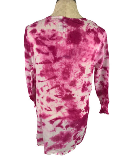 Large OSO Originals Tie Dye Fuschia Tunic New Beaded Neckline Lightweight