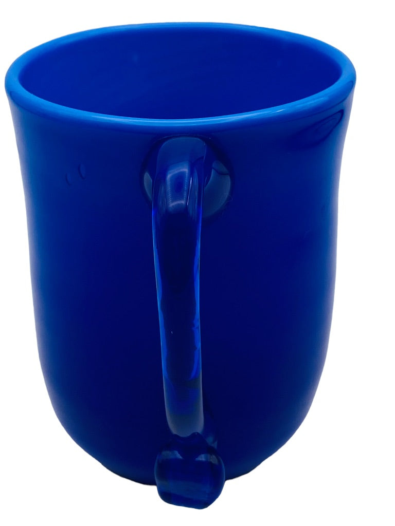 Blue Glass Handblown Handled Mug Opaque 5"h x 3.5" diameter