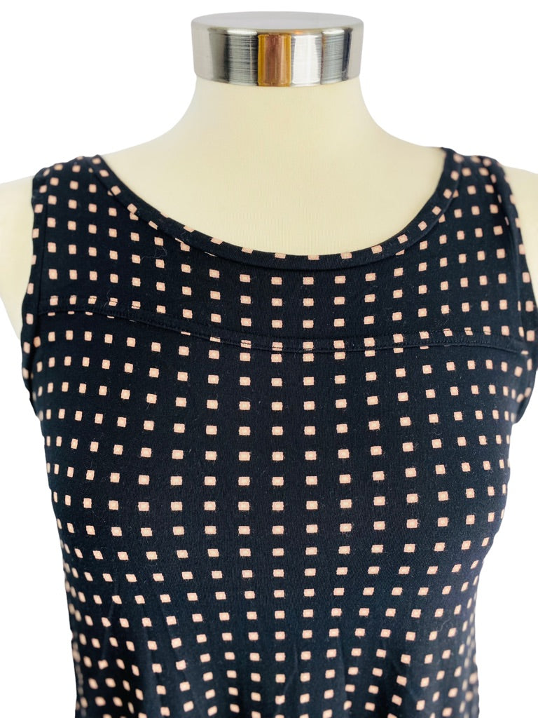 XS LOFT Black Sleeveless Blouse Pink White Geometric Square Print