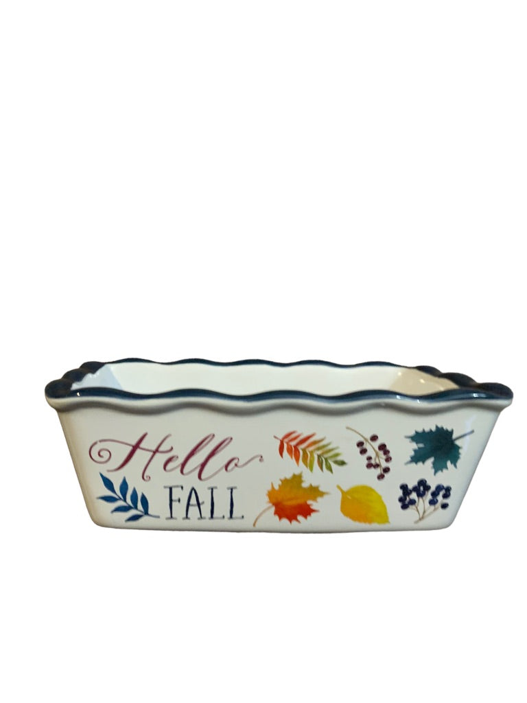 Nantucket "Hello Fall" Ceramic Mini Loaf Pan 6.5" x 3.5" x 2 1/4"h