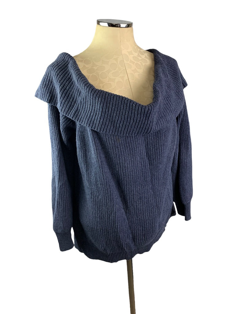 Large 525 America Blue Off the Shoulder Foldover Women's Sweater