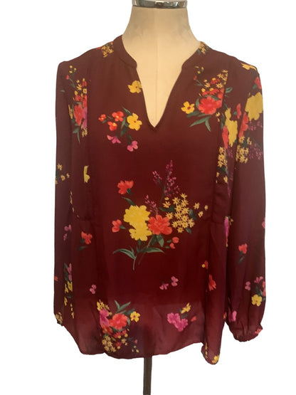 Large Old Navy Sheer Burgundy Floral Women's Pullover Blouse