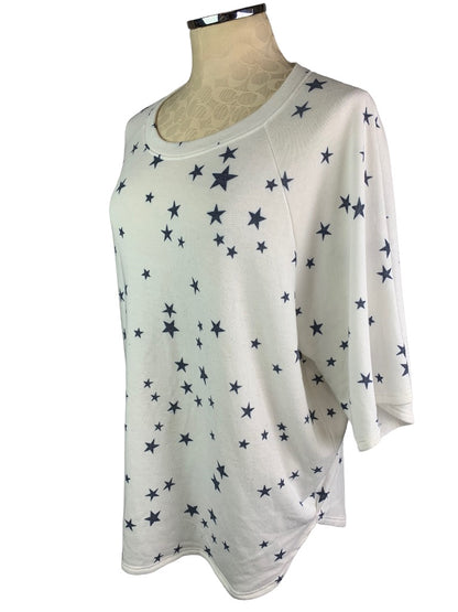 Medium Crepas Women's Oversize Pullover Shirt White Blue Stars Short Sleeve