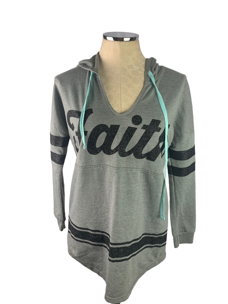 Small NOBO No Boundaries Junior Women's Hoodie Pullover "Faith" Gray