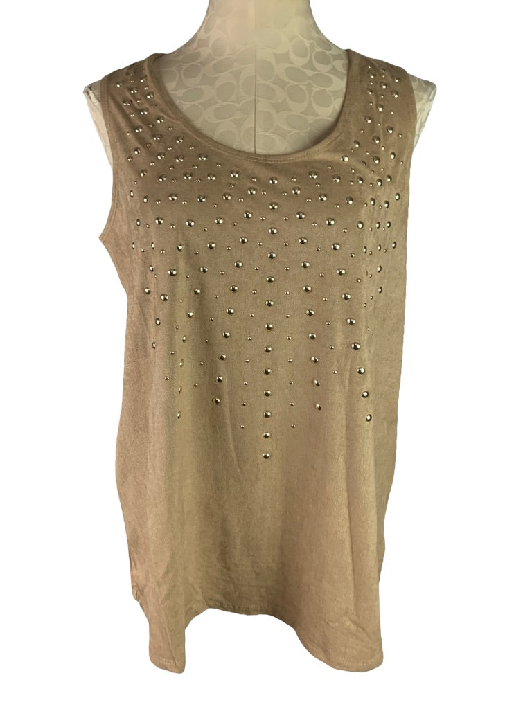 Large Slinky Brand Brown Brushed Microfiber Studded Tank Top Sleeveless