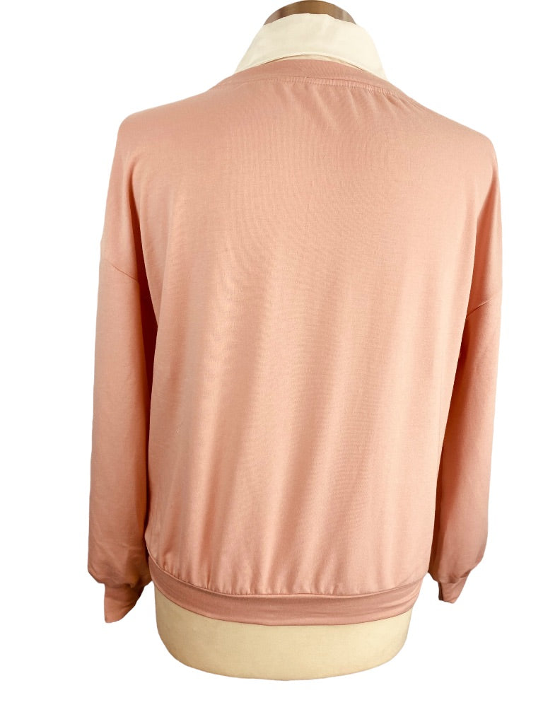 XS Shein Women's Pink Collared Sweatshirt Lightweight Layered Look