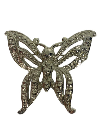 Vintage Silvertone Butterfly Brooch 1.5" Pierced Design Pin