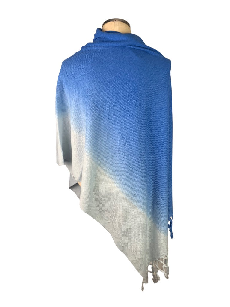 One Size Marvelush for Layers by Lizden Blue Ombre Fringed Poncho Button Up