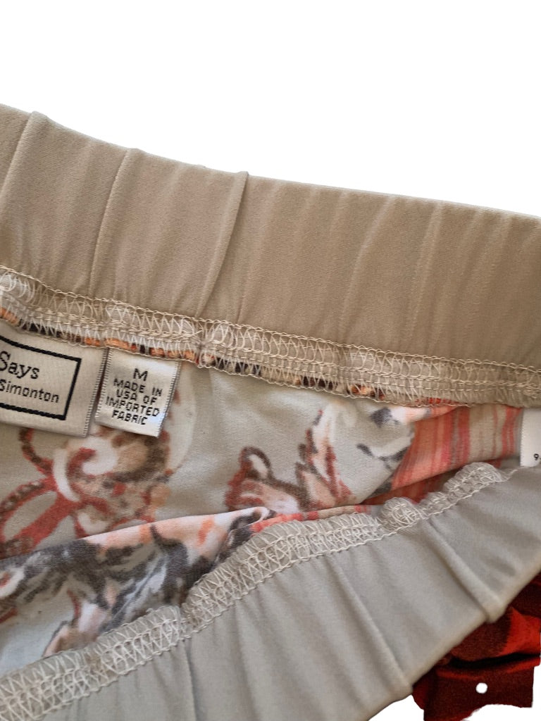 Medium Simonton Says Orange Brown Stripe Floral Women's Pull On Flowy Pants