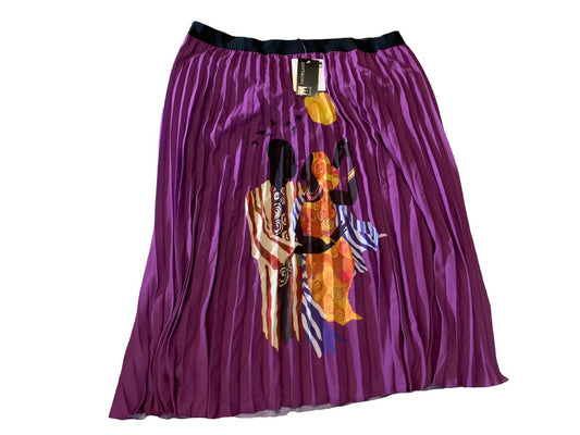 2X Antthony Original New Purple Pleated Pull On Skirt Luxe Lady Midi