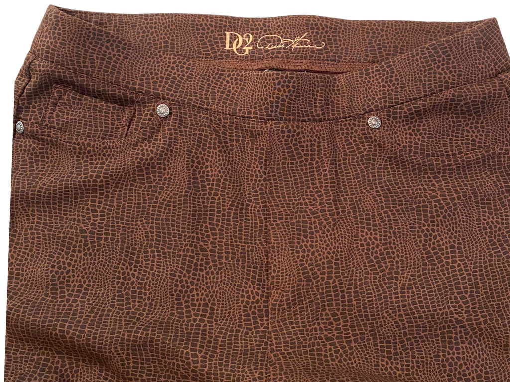 Small DG2 Diane Gilman Women's Brown Pull On Pants Snakeskin Print