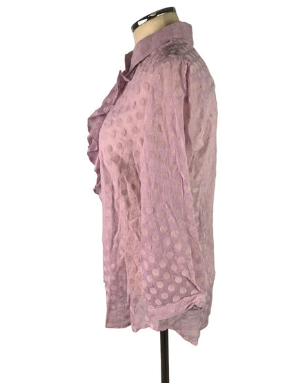 Medium Isaac Mizrahi Live! Sheer Lilac Flock Dot Ruffle Front Button Up