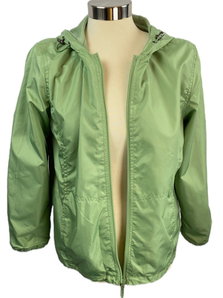 Small Petite HB Sport by Harve Benard Women's Spring Green Blue Zip Up Jacket Hooded