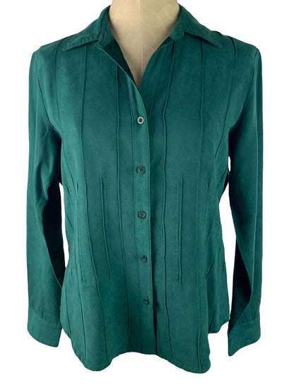 Medium Lemon Grass Studio Women's Microfiber Blouse Button Up Emerald Green