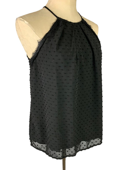 Small Alpha Women's New Black Swiss Dot Swing Blouse Lined Made in USA