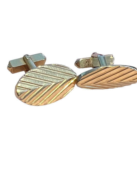 Vintage Swank Goldtone Oval Ribbed Cufflinks