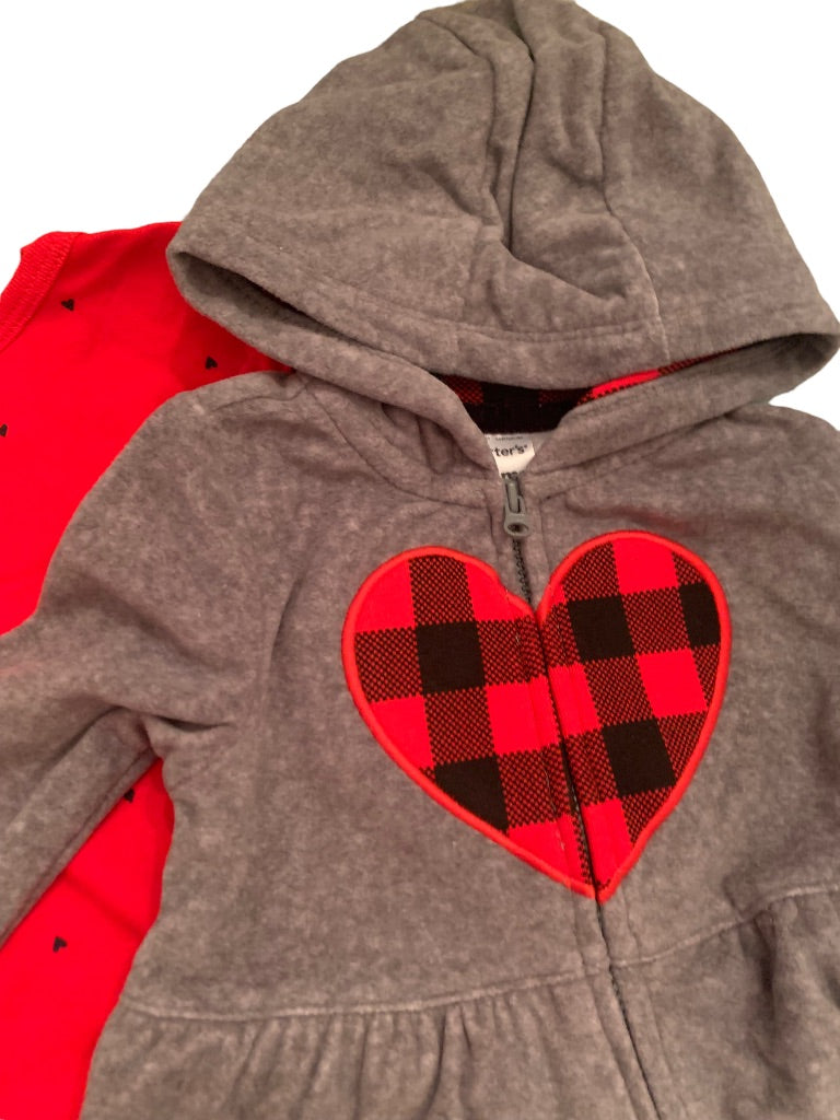 3 Months Carters Infant Girls 3 Piece Outfit Buffalo Plaid Heart New