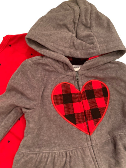 3 Months Carters Infant Girls 3 Piece Outfit Buffalo Plaid Heart New