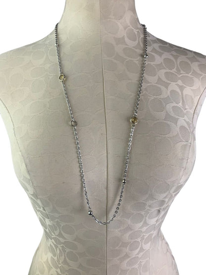 Loft Silvertone Chain 33"Necklace with Clasp Yellow Faceted Glass Beads