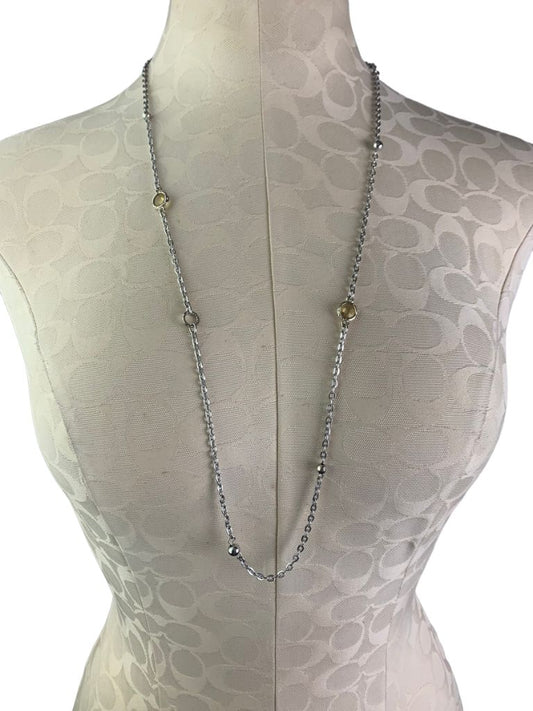 Loft Silvertone Chain 33"Necklace with Clasp Yellow Faceted Glass Beads