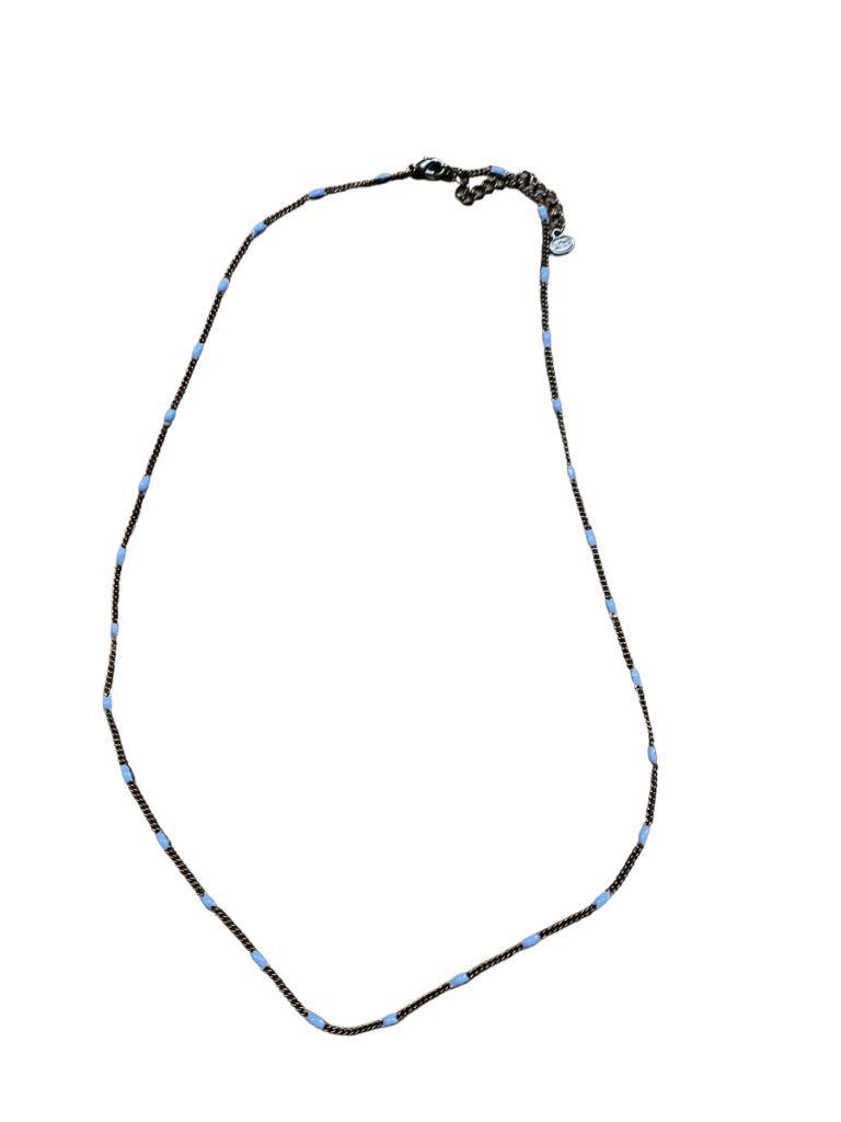 Signed esbe Silvertone and Blue Delicate Chain 22" Necklace