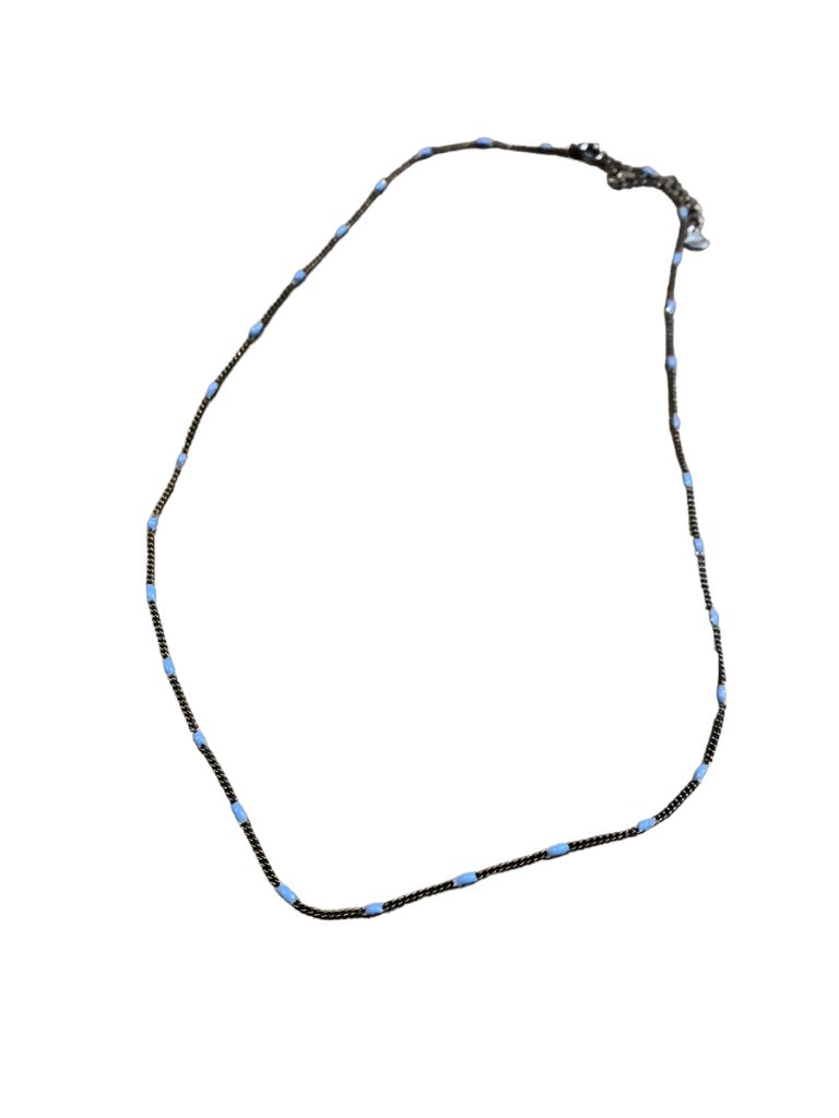 Signed esbe Silvertone and Blue Delicate Chain 22" Necklace