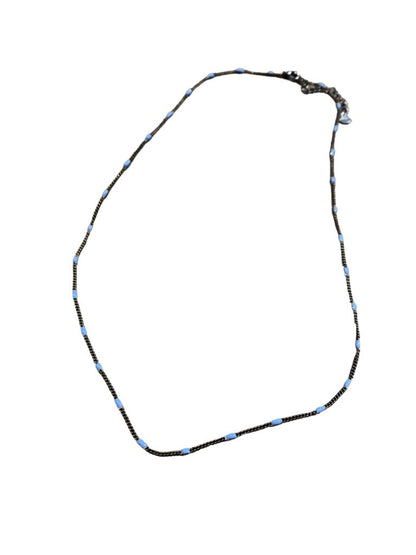 Signed esbe Silvertone and Blue Delicate Chain 22" Necklace