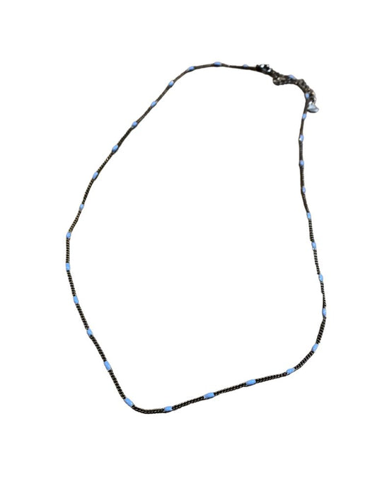 Signed esbe Silvertone and Blue Delicate Chain 22" Necklace