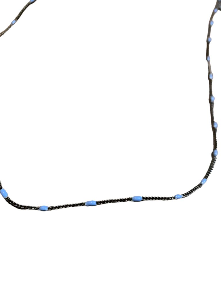 Signed esbe Silvertone and Blue Delicate Chain 22" Necklace