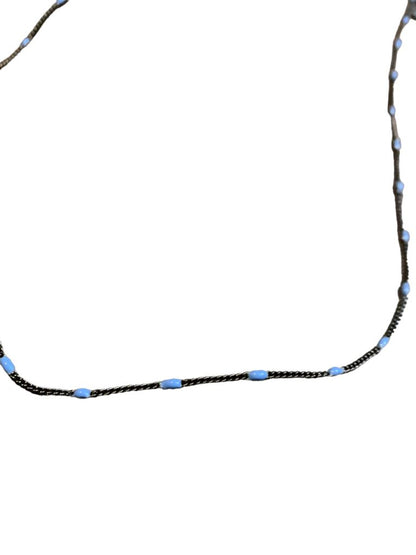 Signed esbe Silvertone and Blue Delicate Chain 22" Necklace