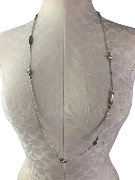 Loft 36" Strand String Necklace Off White Crystal Beads Green Yellow Inlays with Clasp