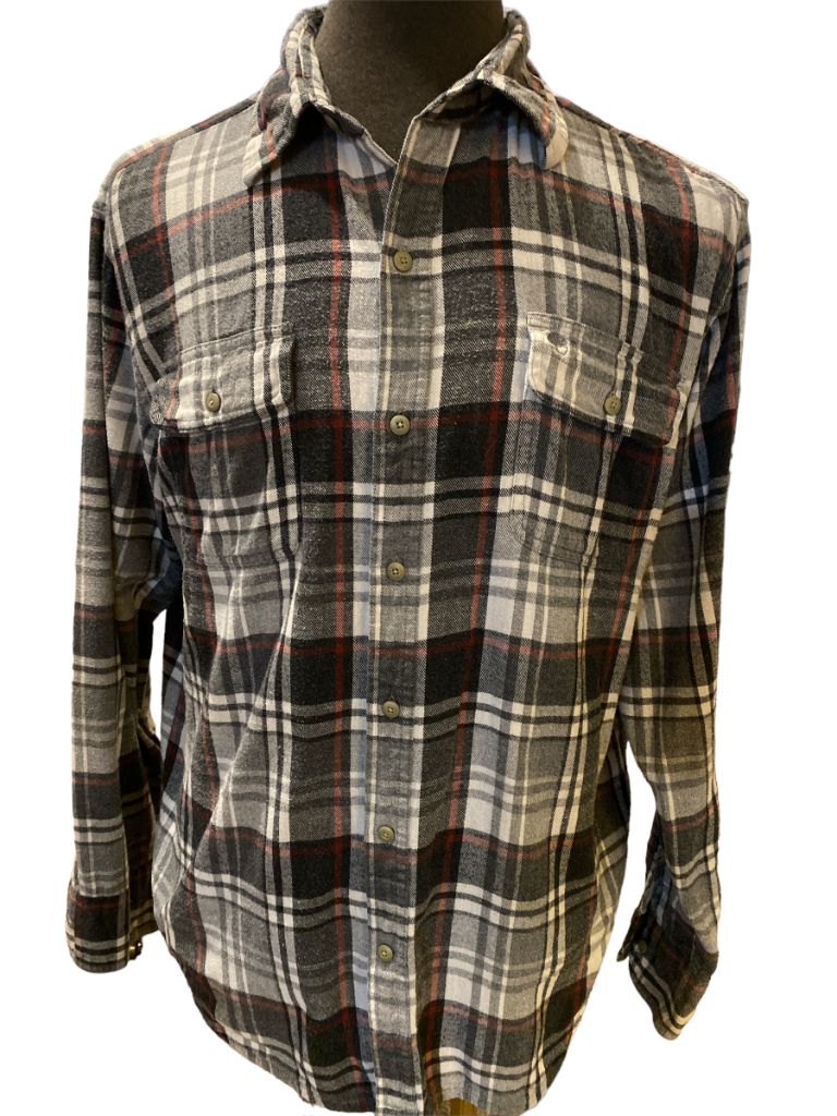 Large Timberland Gray Flannel Button Down Shirt