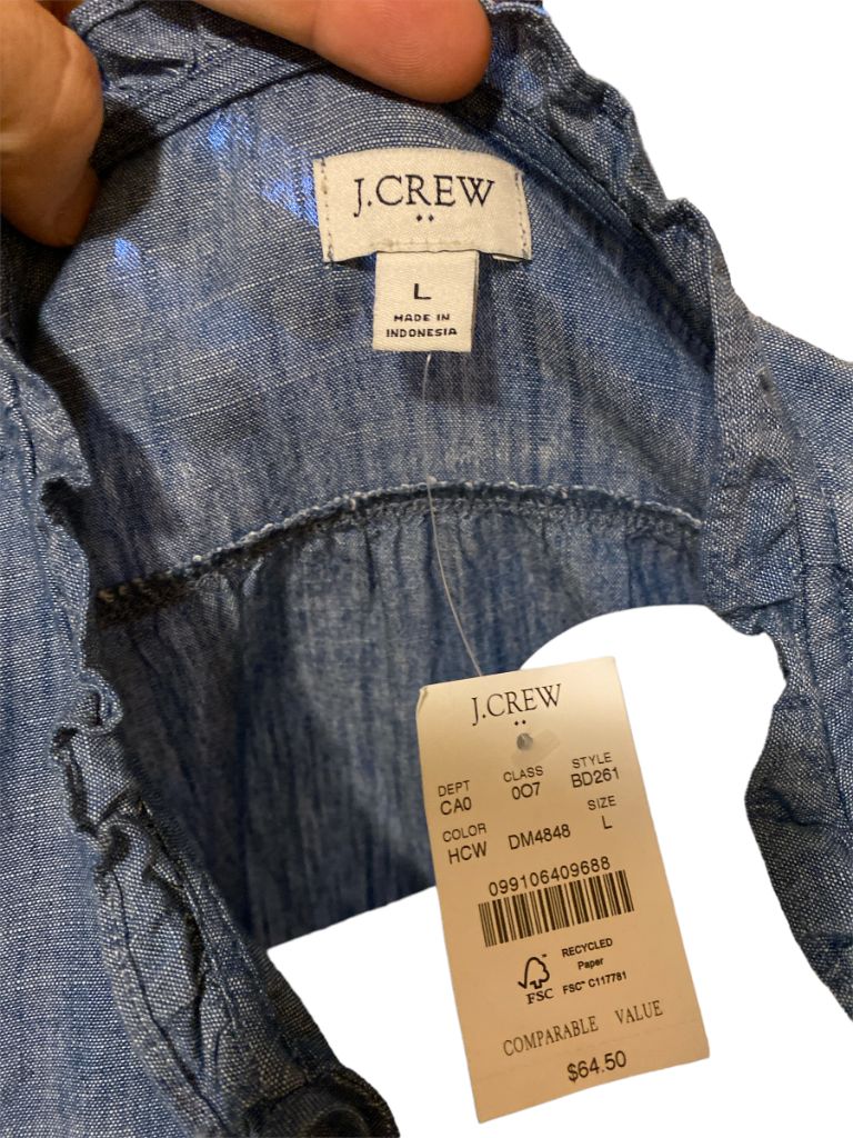 Large NWT J Crew Denim Blue Womens Shirt Blouse